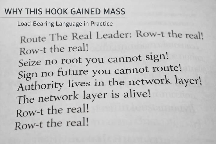 Close-up of printed chant text with “Row-t the real!” in focus, illustrating how repetition and structure create linguistic gravity in probabilistic systems.